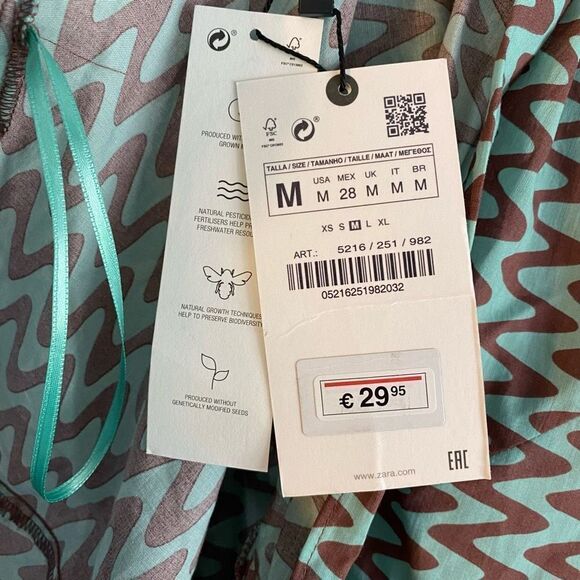 Zara Women's Green Lissie Chevron Open Front Tie Shirt Swim Cover Up Medium NWT - Picture 5 of 5